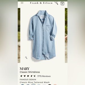 Frank & Eileen Mary shirt dress, size L, classic blue tattered wash